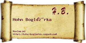 Hohn Boglárka névjegykártya
